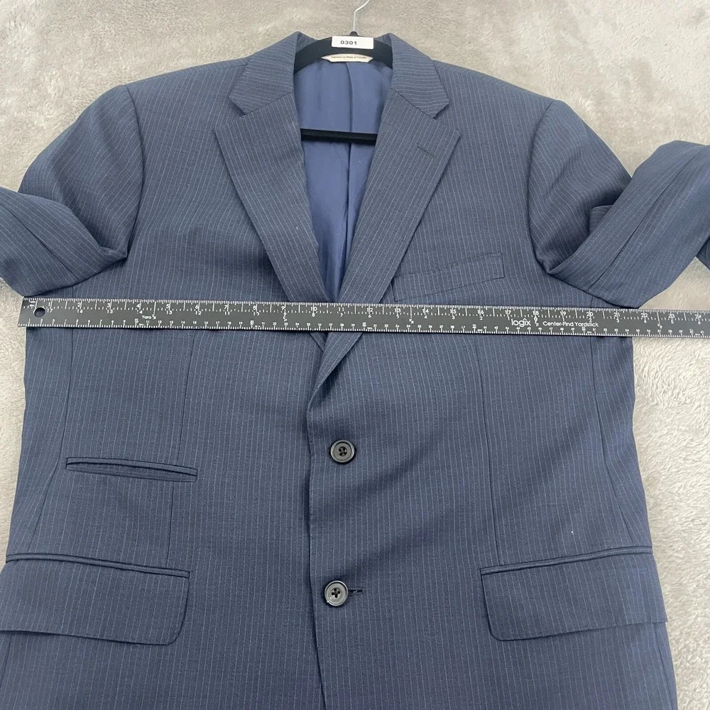 Samuelsohn 100% Wool Sport Coat Men 42/36R Blue Stripe Double Vent Preppy Canada